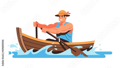 Determined Rower: A strong, determined rower navigates the water in a small boat, embodying dedication and the power of the human spirit.