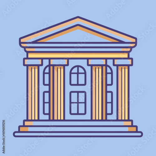 Bank Building Icon Minimal Flat Vector with Classical Pillars Clean Design 