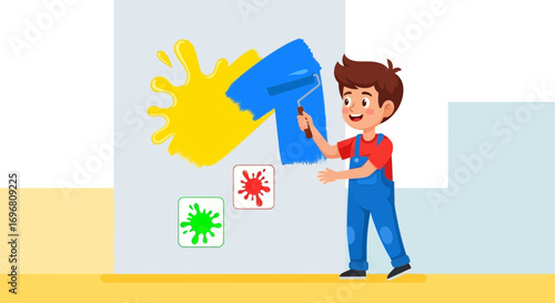 Young Painter Enjoying Creative Wall Decoration With Vibrant Colors