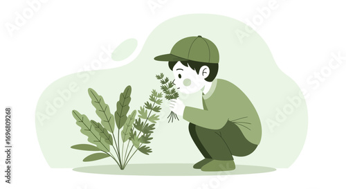 Young Person Appreciating Nature Aromas: Exploring the Greenery with Curious Senses