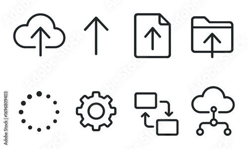 Cloud storage and data synchronization icons on dark background