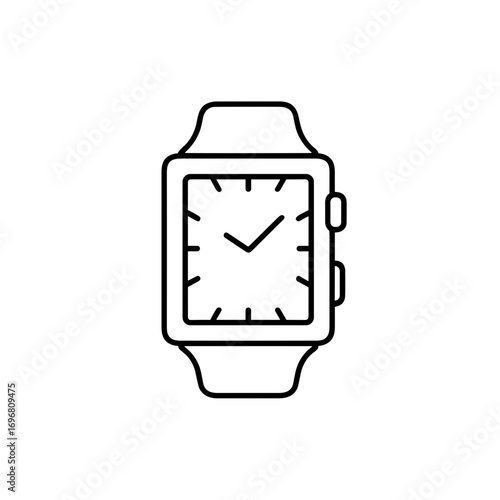 Digital watch with square face and simple design in black outline  