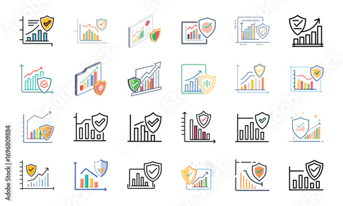 Home Insurance and Property Protection Icons Set – Financial Security, Mortgage Safety, House Fire and Flood Risk, Real Estate Coverage, Banking Security, Business Insurance, Money Protection, Investm