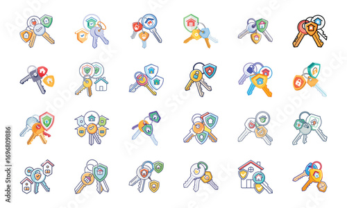 Home Insurance and Property Protection Icons Set – Financial Security, Mortgage Safety, House Fire and Flood Risk, Real Estate Coverage, Banking Security, Business Insurance, Money Protection, Investm