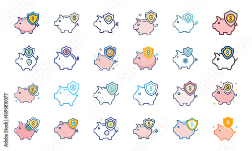 Home Insurance and Property Protection Icons Set – Financial Security, Mortgage Safety, House Fire and Flood Risk, Real Estate Coverage, Banking Security, Business Insurance, Money Protection, Investm