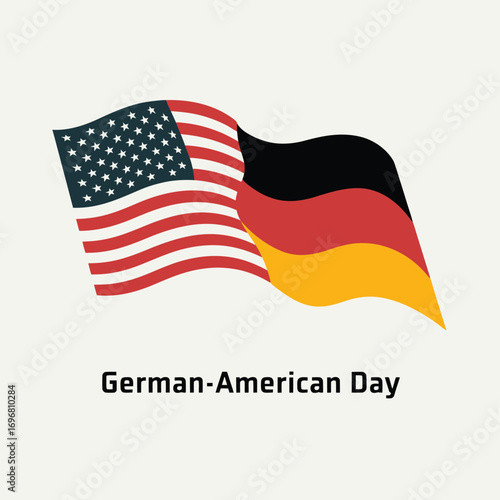 Vector art of waving flags of germany and the usa sidebyside, symbolizing germanamerican day and the strong relationship between the two countries