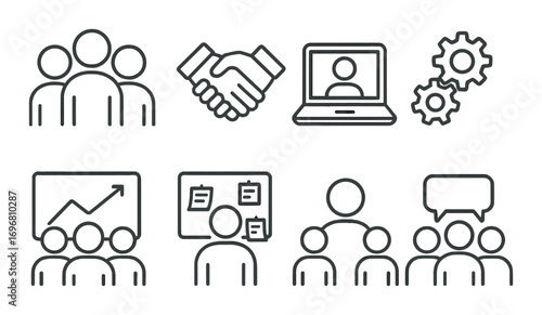 Corporate teamwork and business icon set for collaboration and strategy