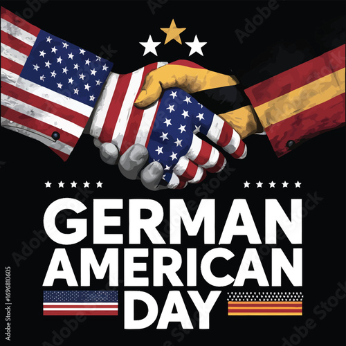 Vector art of german american day celebration with handshake of flags and text