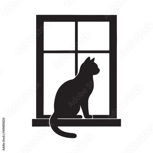Silhouette of a Cat Sitting Calmly on a Window Edge