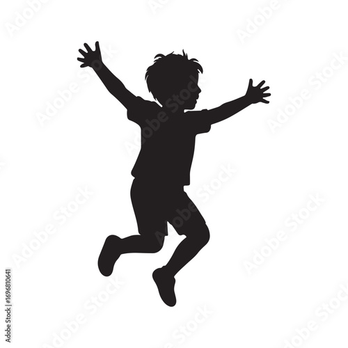 Silhouette of a Child Jumping Joyfully in the Air