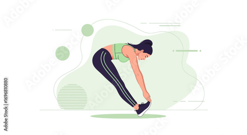 Young Woman Flexible Stretching Routine: A Modern Illustration for Wellness Concepts