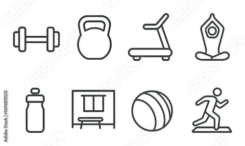 Minimalist fitness equipment icons on textured background