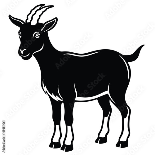 Black silhouette of a goat standing on a white background animal 1
