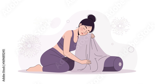 Young Woman Resting On Yoga Mat After Workout With Minimalist Design