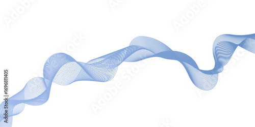 Abstract digital illustration featuring a flowing wave in parallel lines, The lines are colored in a subtle gradient, a three-dimensional ribbon or a series of sine waves moving horizontally.	