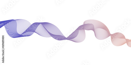 The lines are colored in a subtle gradient, a three-dimensional ribbon or a series of sine waves moving horizontally, Abstract digital illustration featuring a flowing wave in parallel lines.
