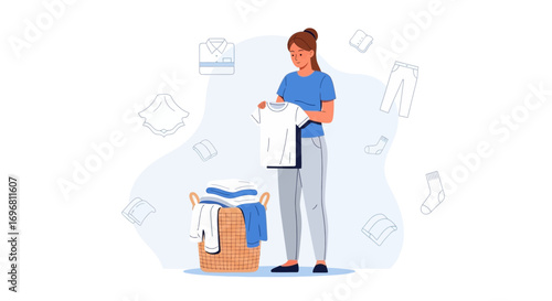 Woman Sorting Clothes for Laundry, Doing Laundry, Washing Clothes at Home, Domestic Work