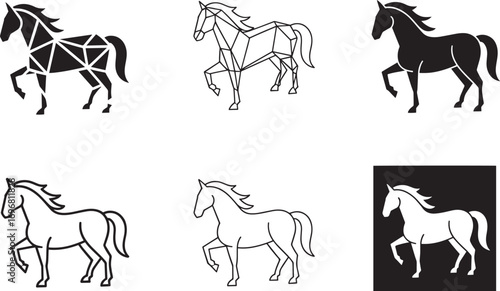 Elegant Horse Silhouette Collection Diverse Styles Geometric Outline Solid Fill Negative Space Art