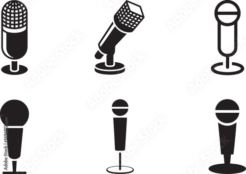 Microphone Icons Collection for Audio Recording and Broadcasting Equipment Design Set