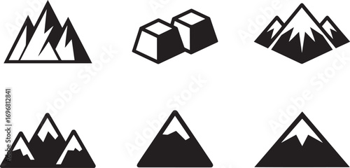Mountain Icons Set Silhouette Style Peak Landscape Collection Isolated on Transparent Backdrop