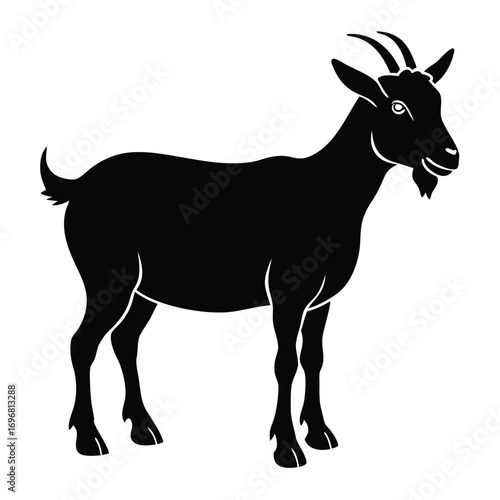 Black silhouette of a goat with horns and beard on white background animal 1