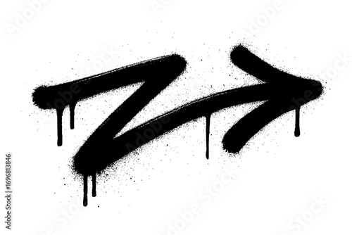 Dynamic black spray paint arrow design with dripping paint effect, perfect for urban art and modern concepts