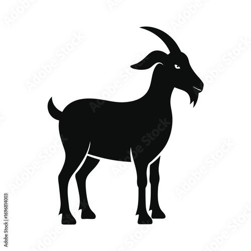 Black silhouette of a goat with horns and beard on white background animal 3
