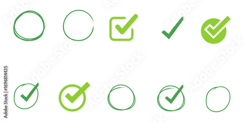 Green checkmark symbols. Check mark icons. Right, correct vote choice. Check mark icons . Vector illustration. 
