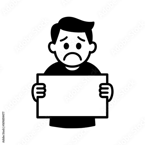 character emotion man with poster sadness vector on white background
Vector icon character with emotion