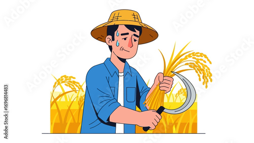 Harvest Time: A diligent farmer works the field under the bright sun, showcasing the dedication required to produce an abundant harvest, a true testament to human perseverance.