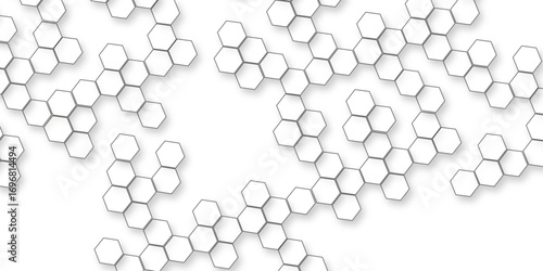 Abstract White Hexagon Background with Geometric Pattern, Minimalist Design, Modern Texture, and Clean Shapes, white abstract hexagon with various seamless retro modern geometric elements.