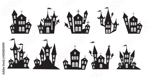 Selection of gloomy castles halloween on white background - Vector illustration