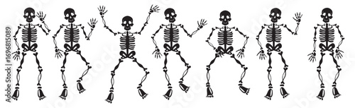 Set of halloween skeletons on white background - Vector illustration