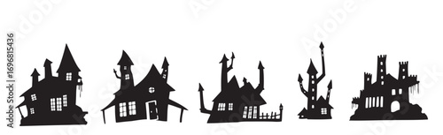 Selection of gloomy castles halloween on white background - Vector illustration