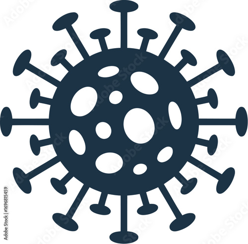 Abstract dark illustration of a virus particle with spikes, representing disease and infection