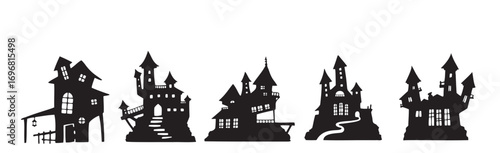 Selection of gloomy castles halloween on white background - Vector illustration