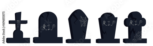 Selection of gravestones from the halloween cemetery on a white background - Vector illustration
