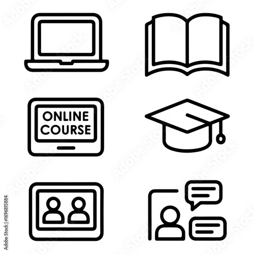 Unique and high quality E-learning line icon set