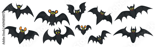 SET of black bats on a white background - Vector illustration