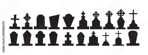 Selection of gravestones from the halloween cemetery on a white background - Vector illustration