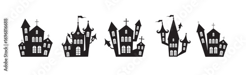 Selection of gloomy castles halloween on white background - Vector illustration