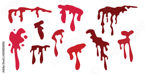 Set of 5 colors of blood, streaks of blood on a white background - vector