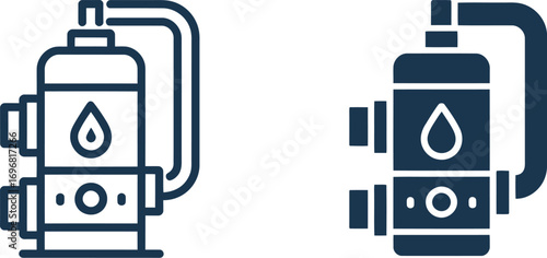 Modern water filter system icon with a drop symbol, representing clean water and purification technology.