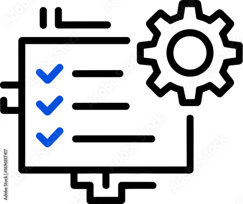 Checklist and gear icon representing task completion and project management