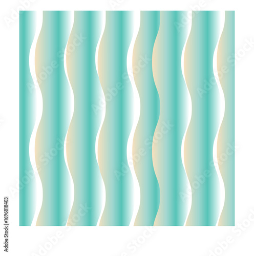 Seamless abstract pattern with vertical wavy stripes in pastel turquoise, beige and white creating a soft, fluid and modern design.