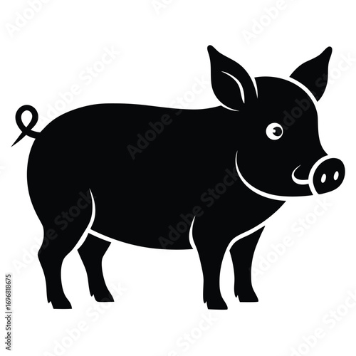 Black Silhouette Of A Pig With Wide Eyes On White Background animal