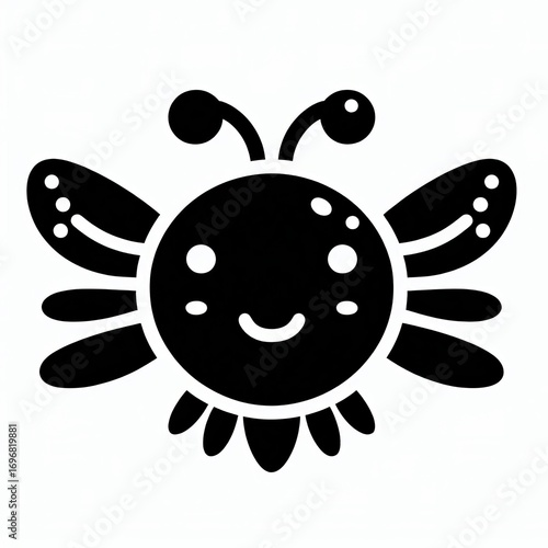 Cute kawaii dragonfly character with big eyes and smiling face simple line art design