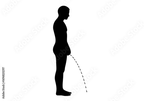 black silhouette man urinating, white background clip art preview