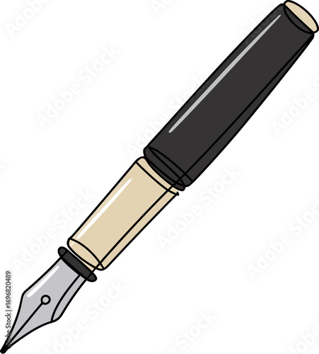 Classic fountain pen with black and cream barrel, ready for writing.