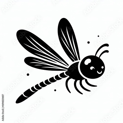 Cute cartoon dragonfly illustration with simple lines and a friendly face ready for summer fun